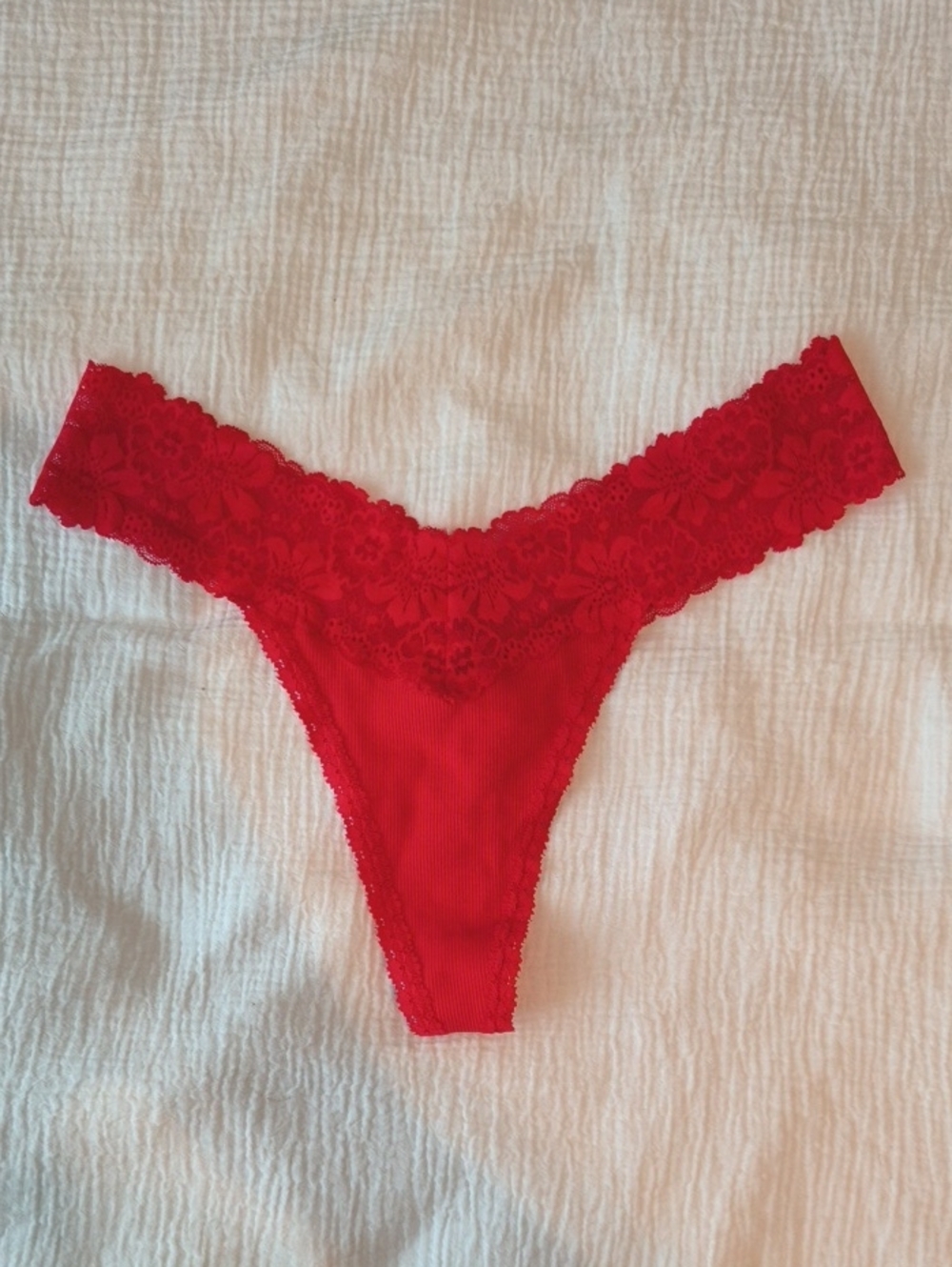 Victoria's Secret Red Lace-Trim Thong Panty